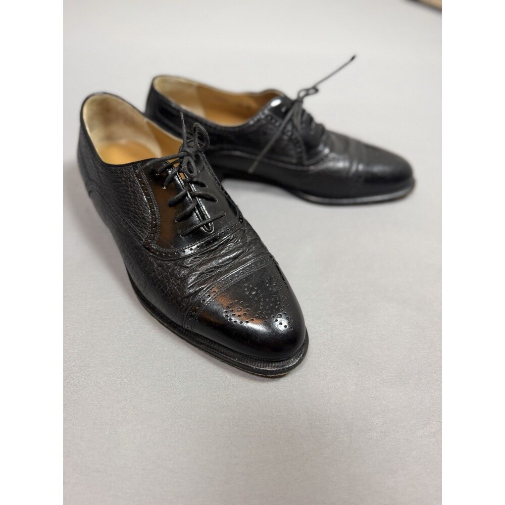 Johnston & Murphy Black Leather Toe Wingtip Oxford Shoes Made in Italy 9.5 M